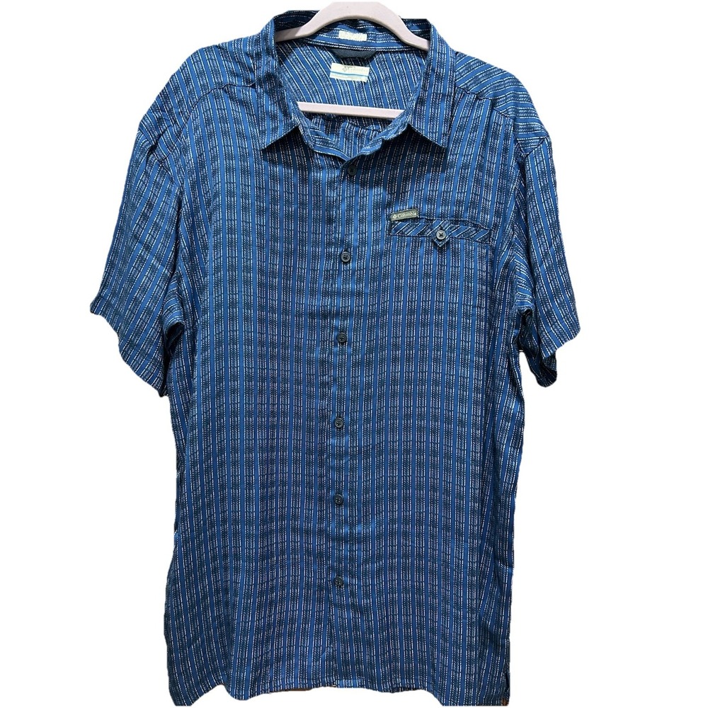 Columbia Mens Declination Trail II  Button Up Short Sleeve Outdoor Blue Size‎ XL